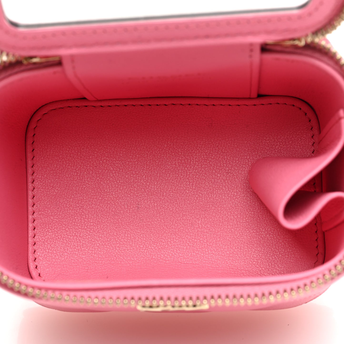 Lambskin Quilted Top Handle Mini Vanity Case With Chain Pink