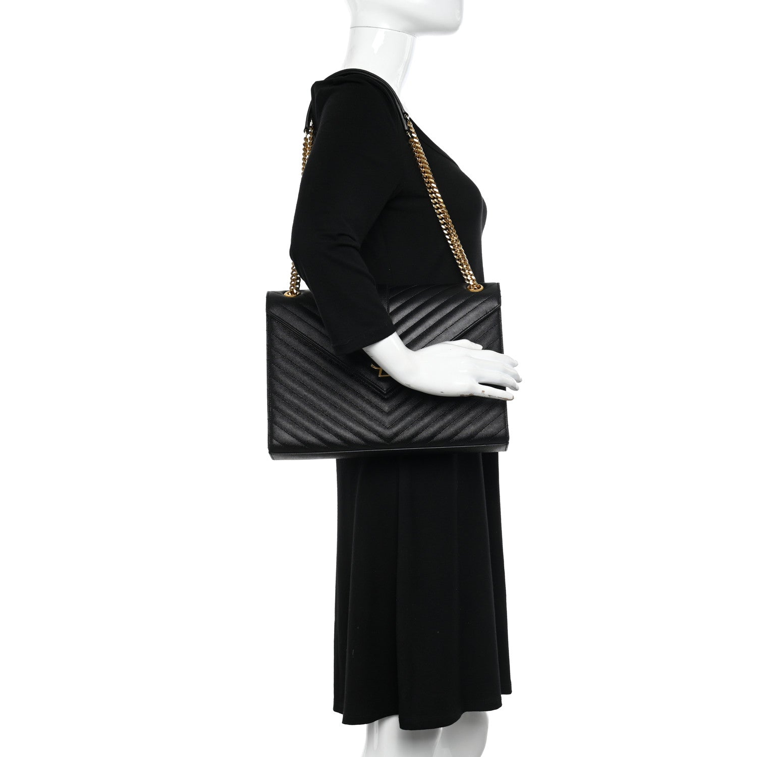 Saint Laurent Grain De Poudre Matelasse Chevron Large Monogram Satchel Black 2 of 10