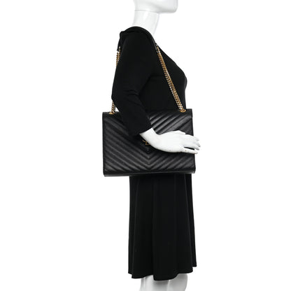 Saint Laurent Grain De Poudre Matelasse Chevron Large Monogram Satchel Black 2 of 10
