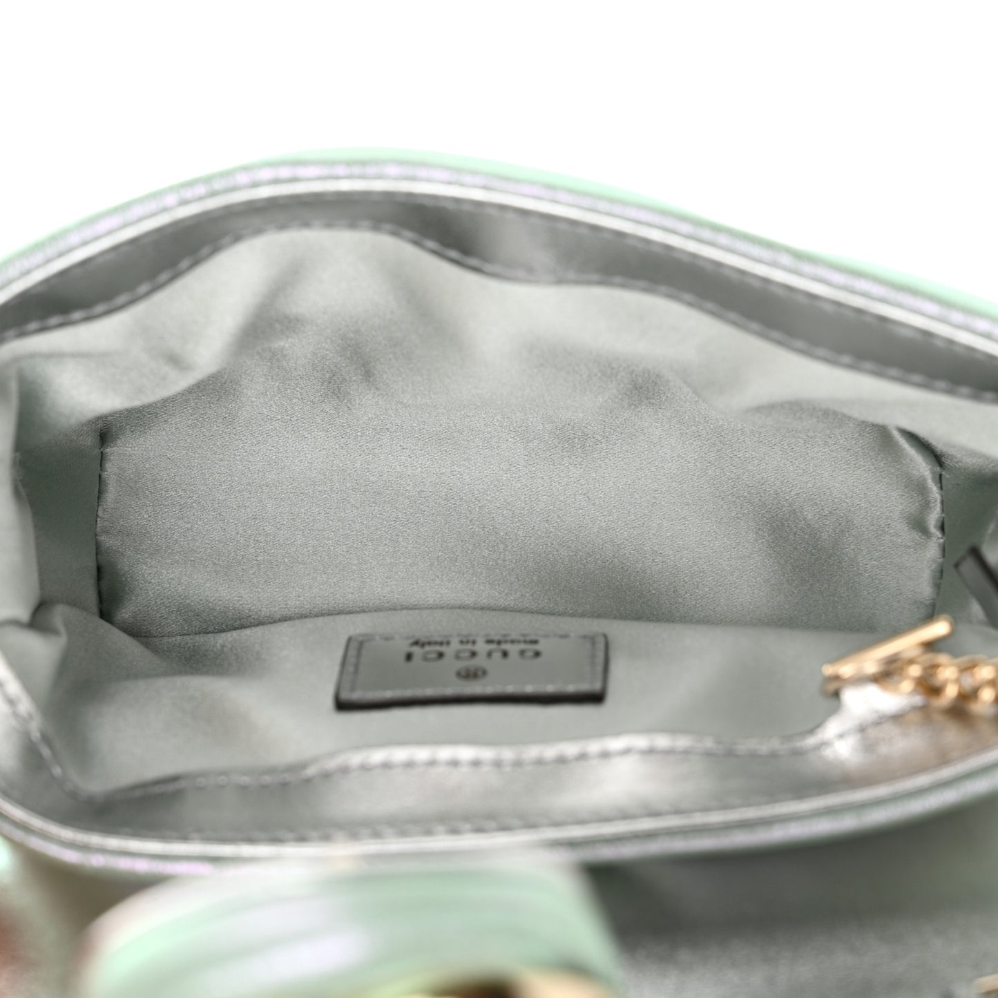 Iridescent Nappa Chevron Matelasse Super Mini GG Marmont Shoulder Bag Green Iridescent