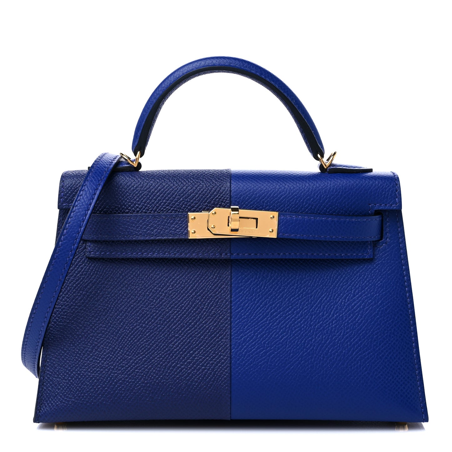 Epsom Casaque Mini Kelly Sellier 20 Bleu Encre Bleu Electrique Gold