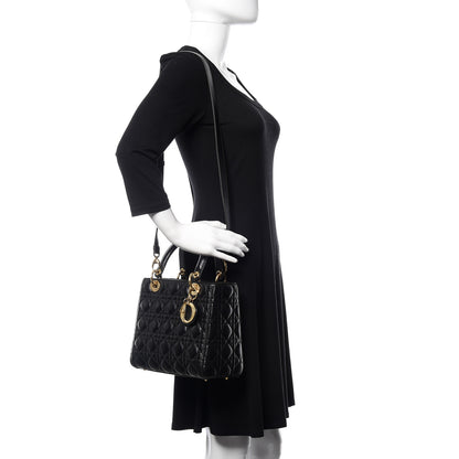 Christian Dior Lambskin Cannage Medium Lady Dior Black 2 of 15