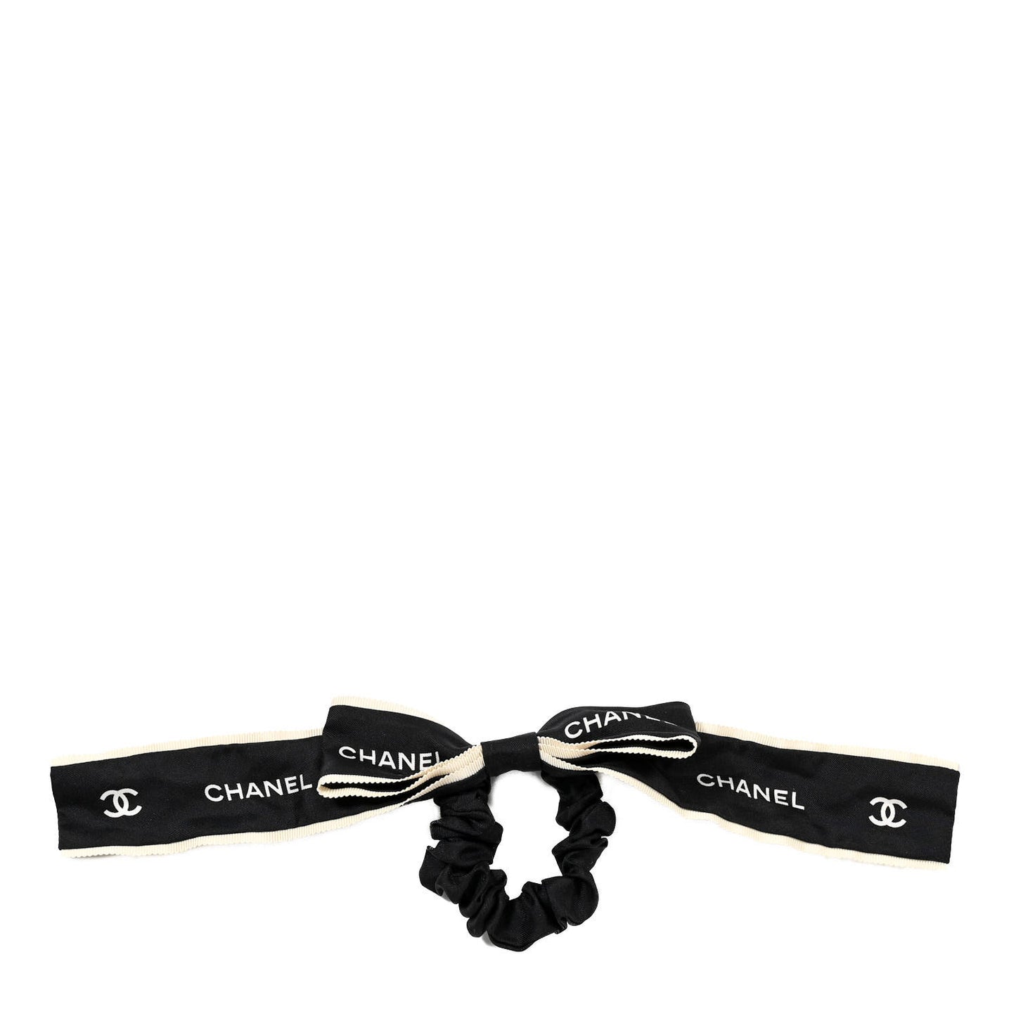 Silk CC Bow Hair Tie Black Ecru