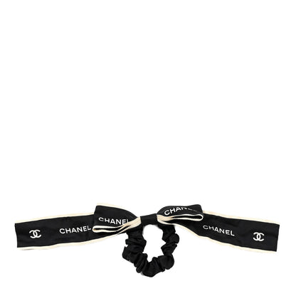 Chanel Silk CC Bow Hair Tie Black Ecru 1 of 4