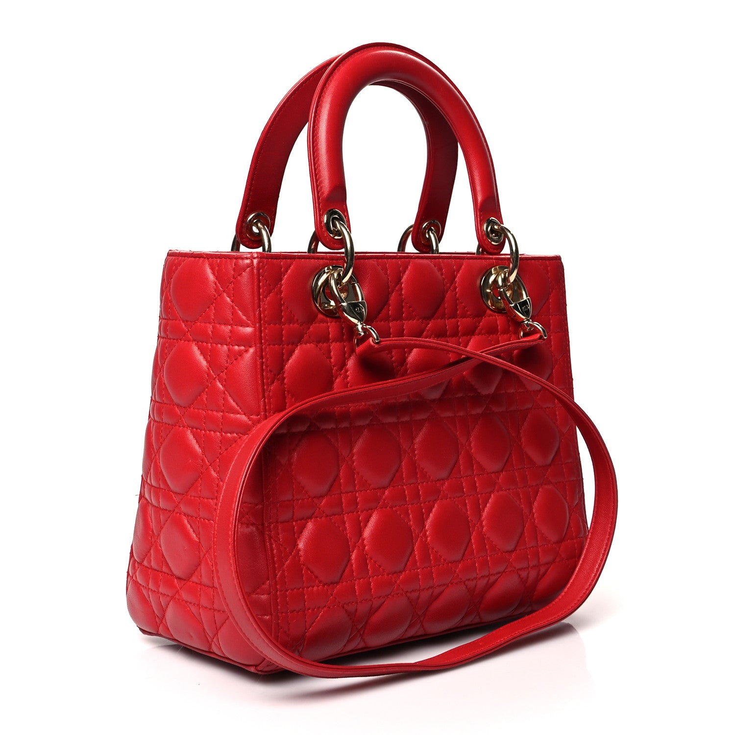 Christian Dior Lambskin Cannage Embellished Medium Lady Dior Red 2 of 13