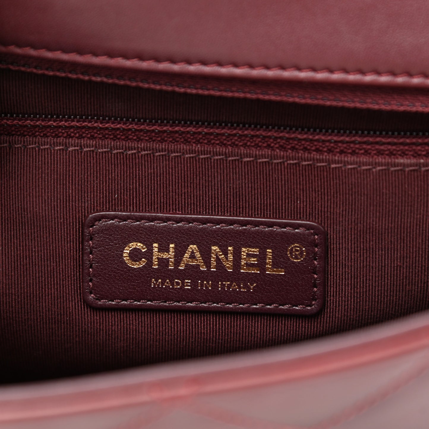 Calfskin Quilted Gold Bar Flap Burgundy