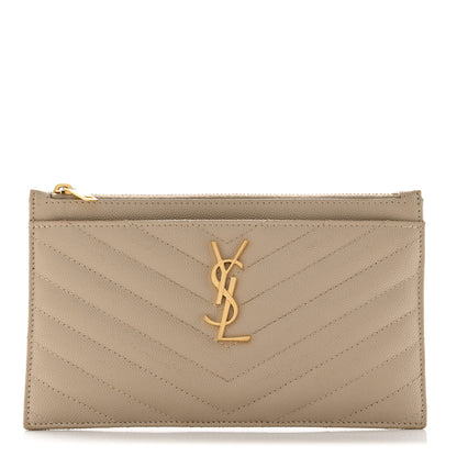 Saint Laurent Grain De Poudre Chevron Monogram Bill Pouch Sea Salt 1 of 13