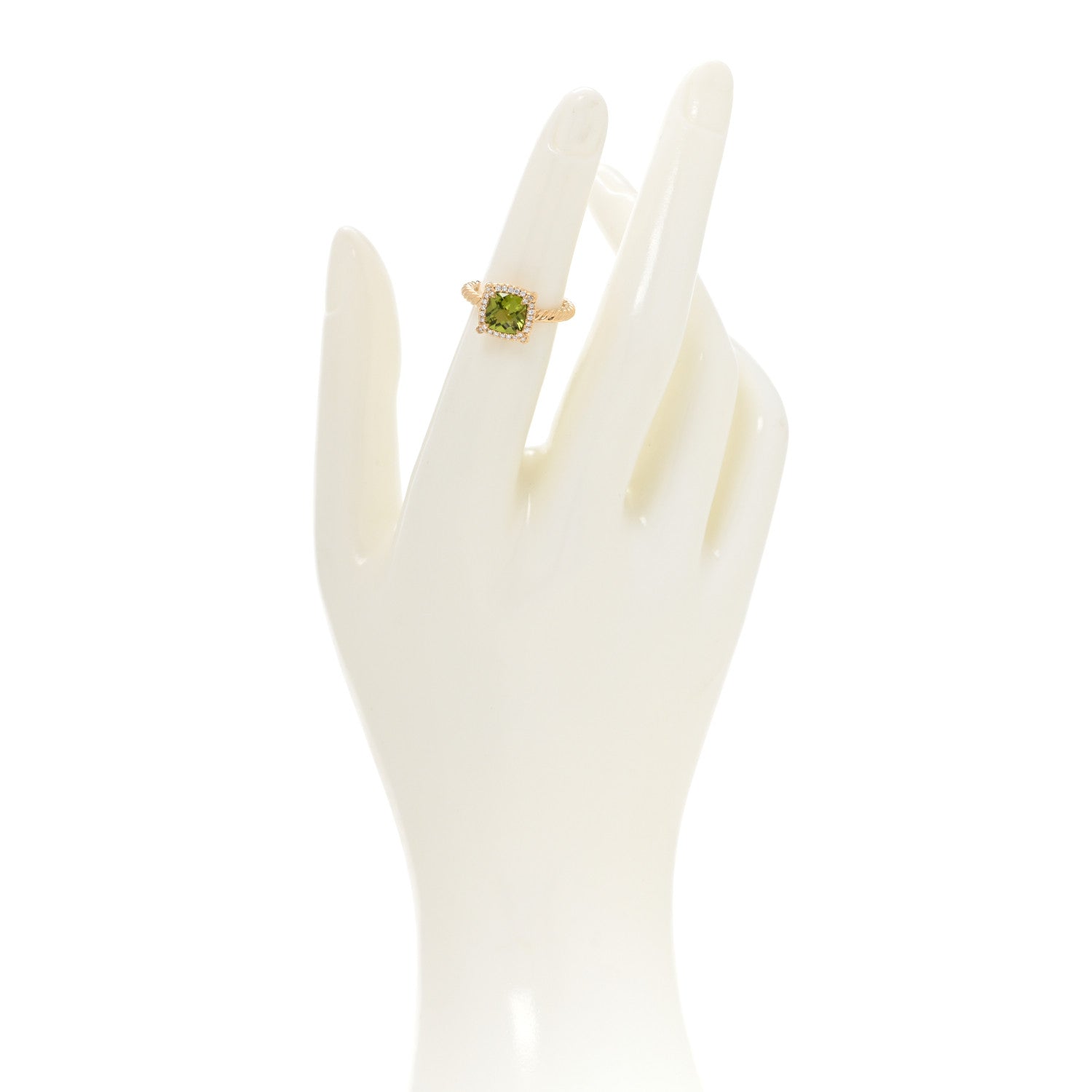 David Yurman 18K Yellow Gold Diamond Peridot 7mm Petite Chatelaine Pave Bezel Ring 49 5 2 of 5