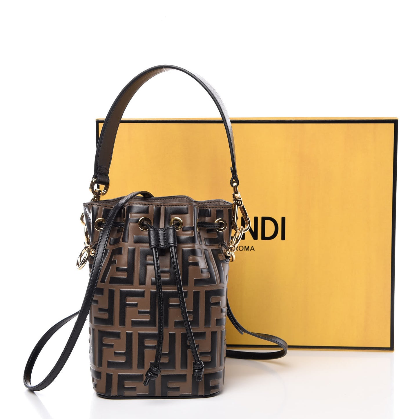 Vitello Liberty F is Fendi Bi-Color FF 1974 Embossed Mini Mon Tresor Bucket Bag Maya Black