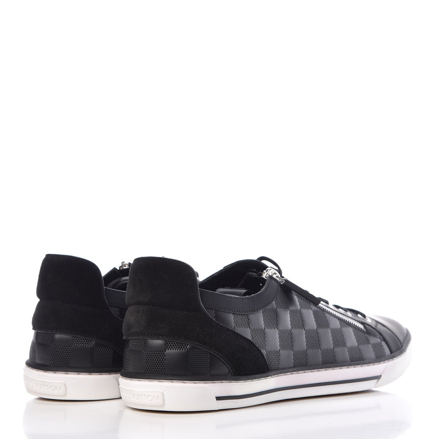 Calfskin Suede Damier Infini Aventure Zip Up Sneakers 9.5 Onyx