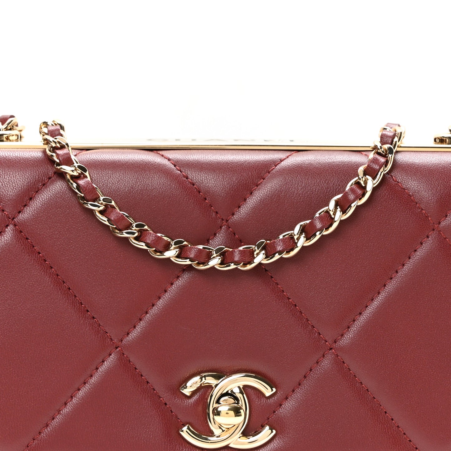 Lambskin Quilted Trendy CC Wallet On Chain WOC Burgundy