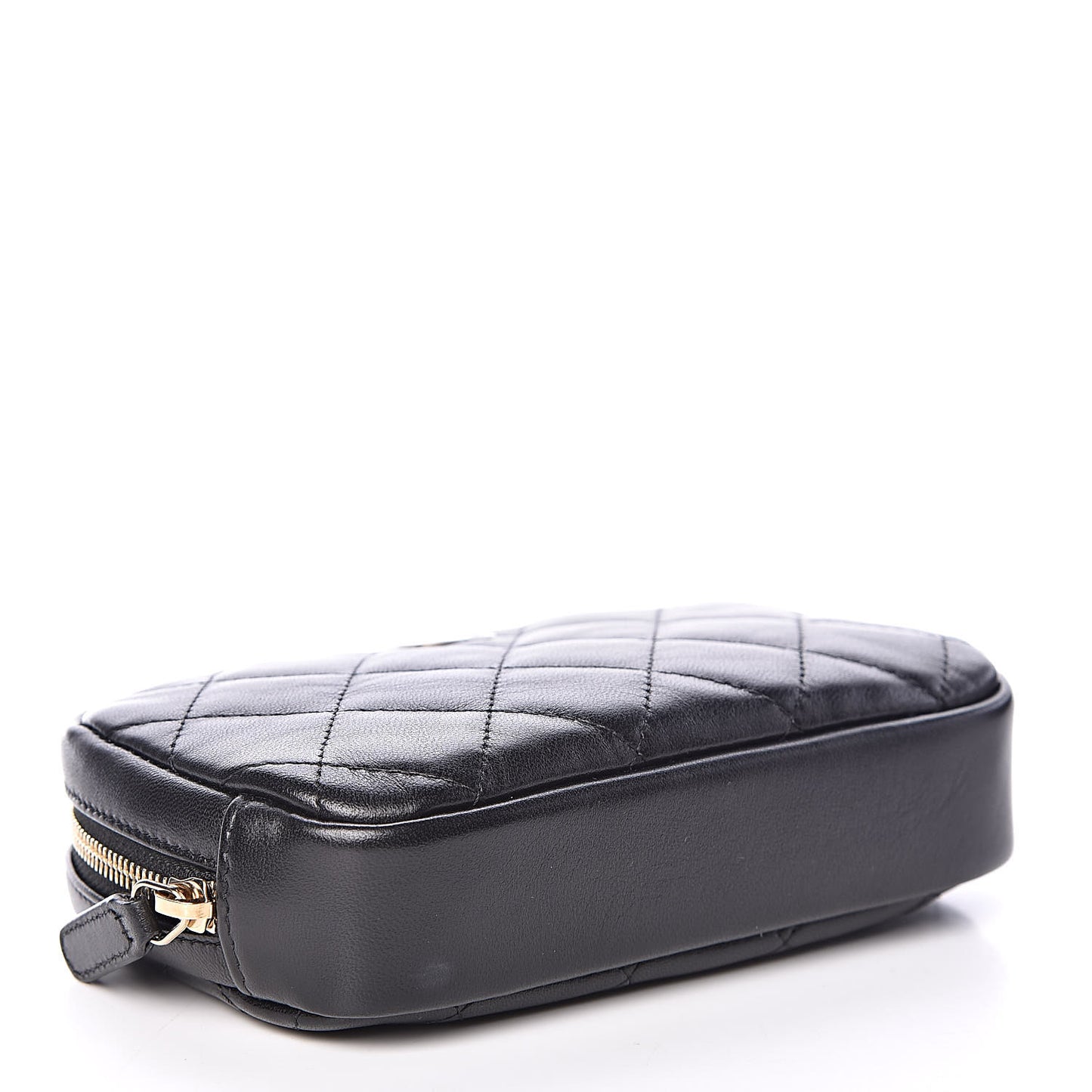 Lambskin Quilted Small Curvy Pouch Cosmetic Case Black