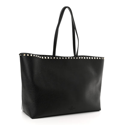 Valentino Garavani Grained Calfskin Rockstud Shoulder Tote Black 3 of 9