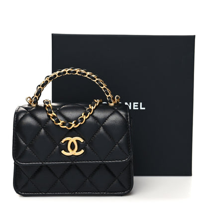 Chanel Lambskin Quilted Chain Top Handle Clutch With Chain Black 12 of 12