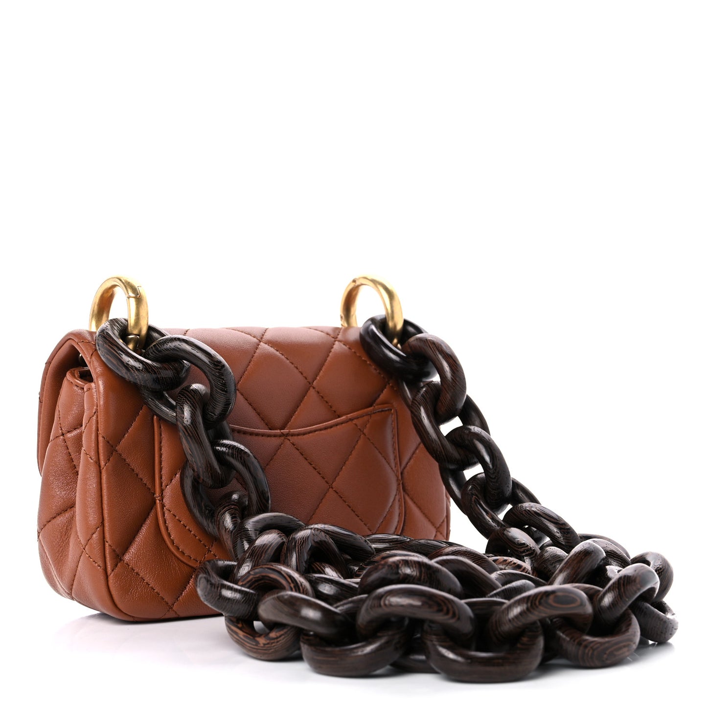 Lambskin Wenge Quilted Mini Fashion Wood Square Flap Light Brown