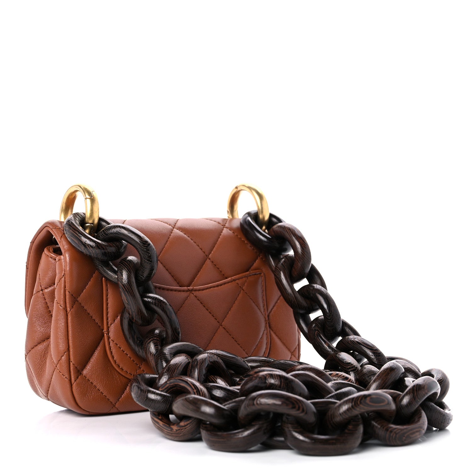 Chanel Lambskin Wenge Quilted Mini Fashion Wood Square Flap Light Brown 3 of 10