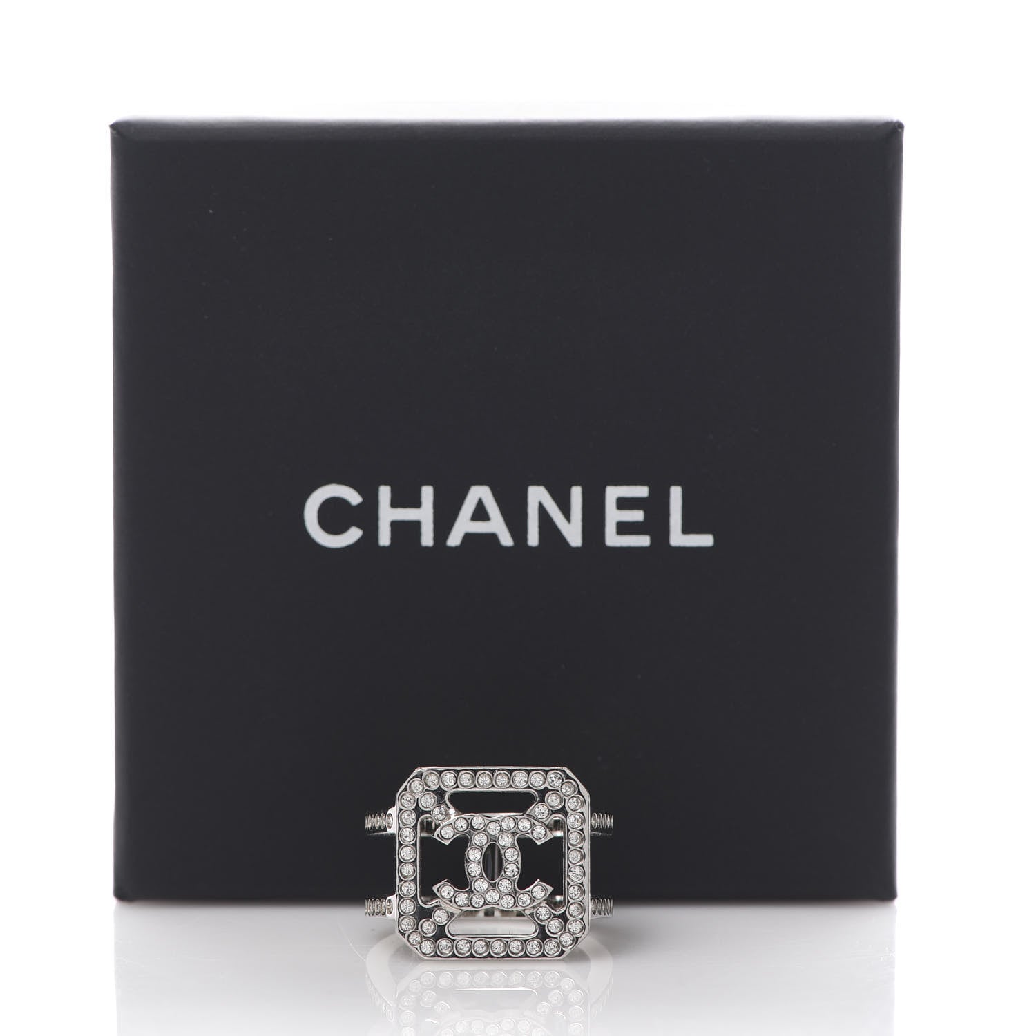 Chanel Crystal Square CC Ring 6.25 Silver 5 of 5