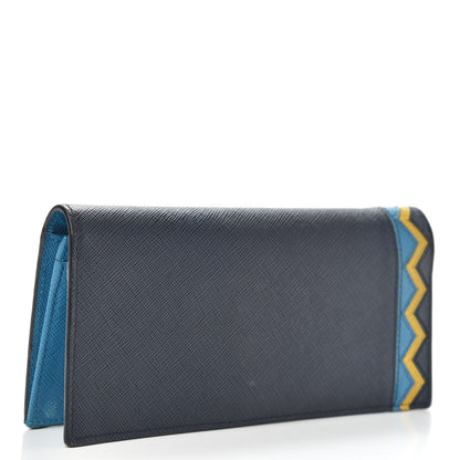 Prada Saffiano Greche Long Wallet Baltico Soleil 3 of 11