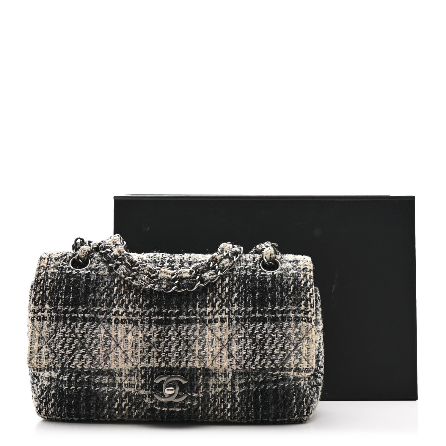 Chanel Tweed Quilted Medium Double Flap Beige White Black 12 of 12