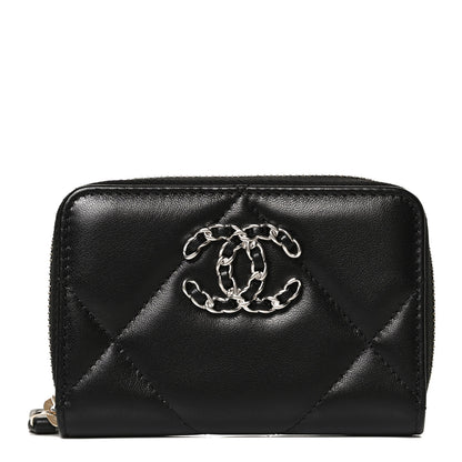 Chanel Lambskin Quilted Chanel 19 Zip Around Coin Purse Wallet Black 1 of 12