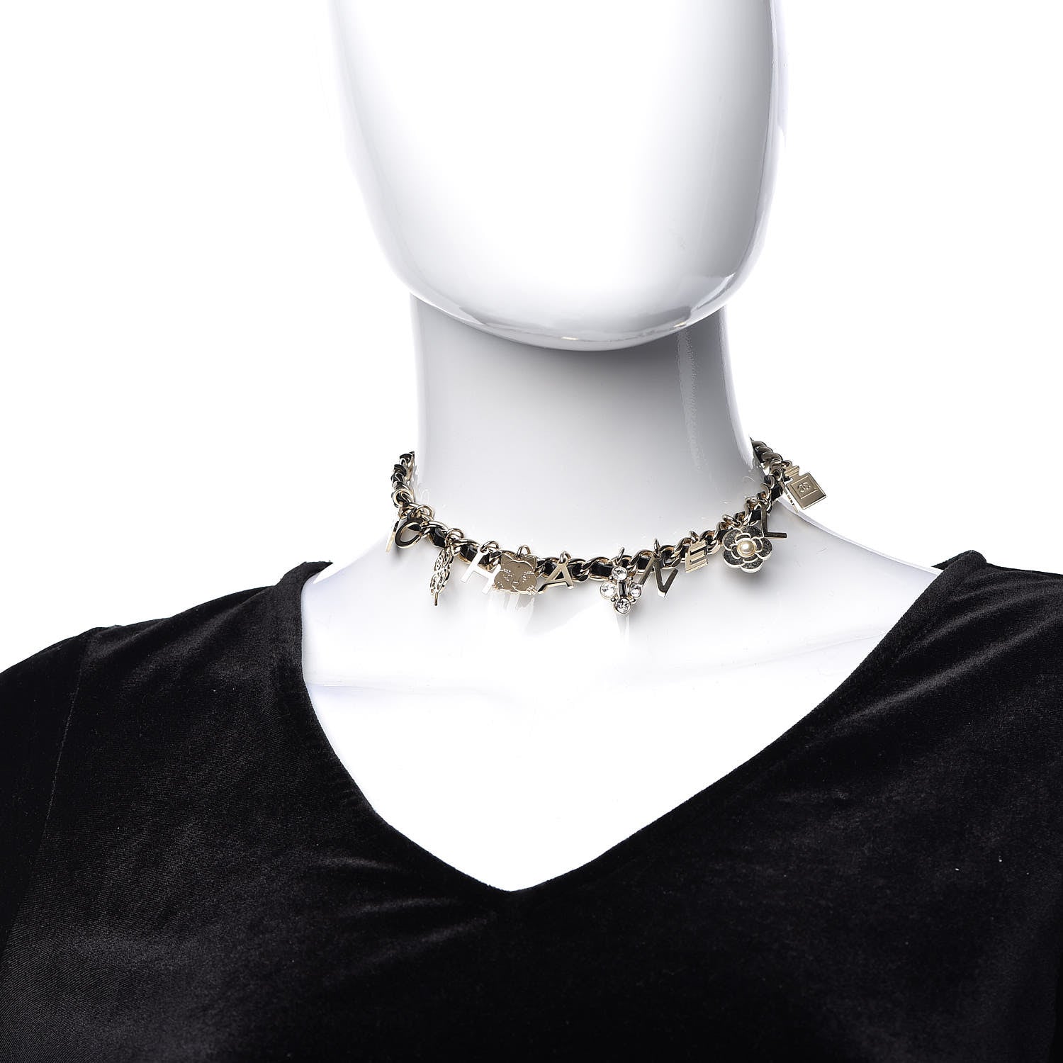 Chanel Lambskin Crystal CC Logo Charming Choker Gold Black 2 of 4