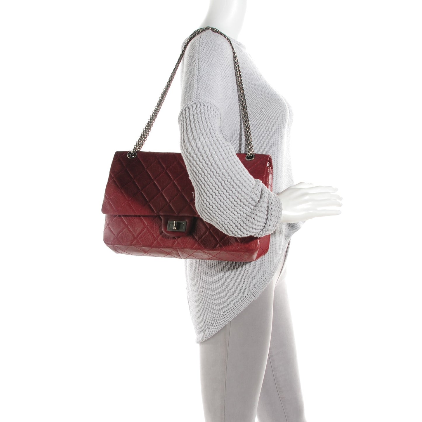 Aged Calfskin Quilted 2.55 Reissue 228 Flap Red