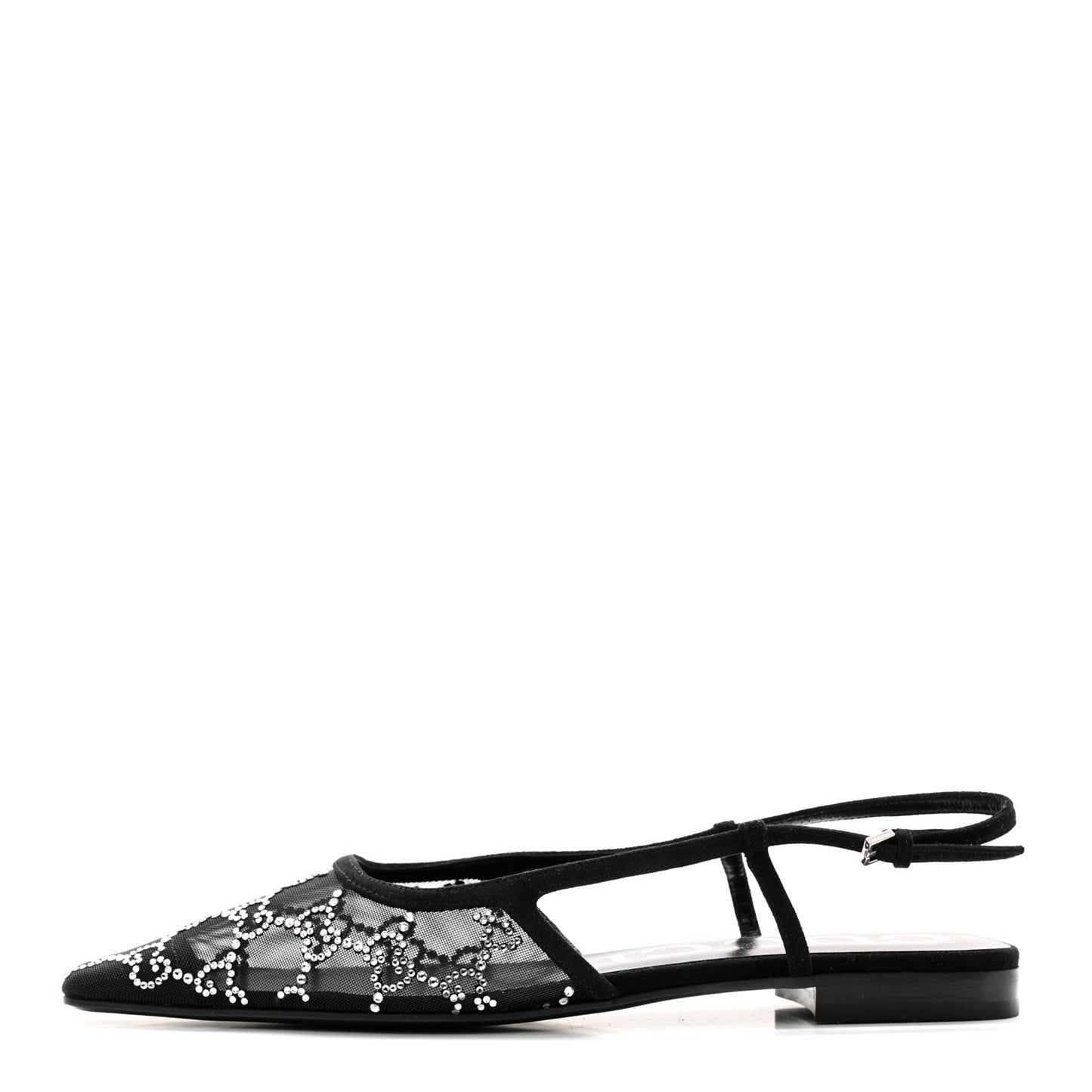 Tela Retino Kid Scamosciato Crystal GG Monogram Square G Slingback Flat 38 Black