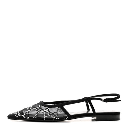 Gucci Tela Retino Kid Scamosciato Crystal GG Monogram Square G Slingback Flat 38 Black 1 of 8