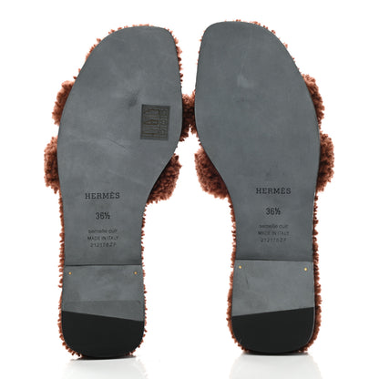 Hermes Woolskin Oran Sandals 36.5 Cognac 5 of 8