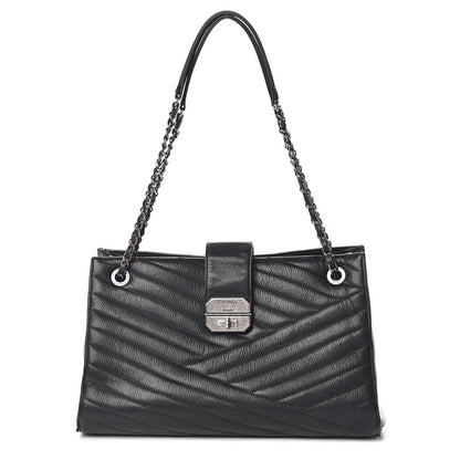 Chanel Shiny Goatskin Chevron Quilted Large Gabrielle Shopping Tote Black 1 of 18