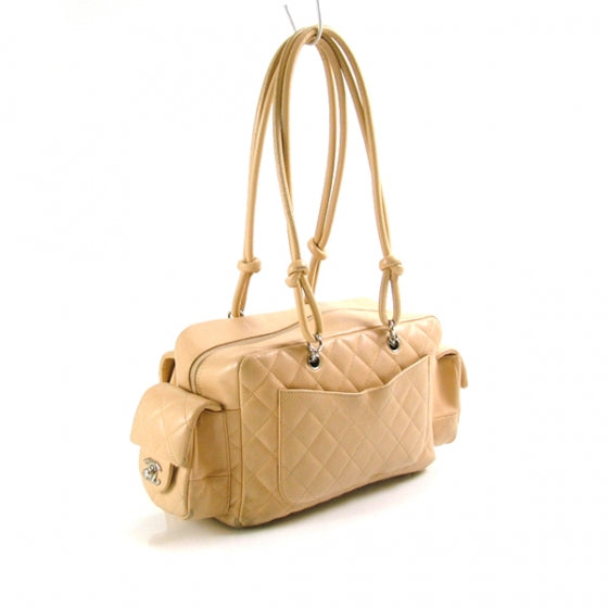 Calfskin Quilted Small Cambon Multipocket Reporter Beige