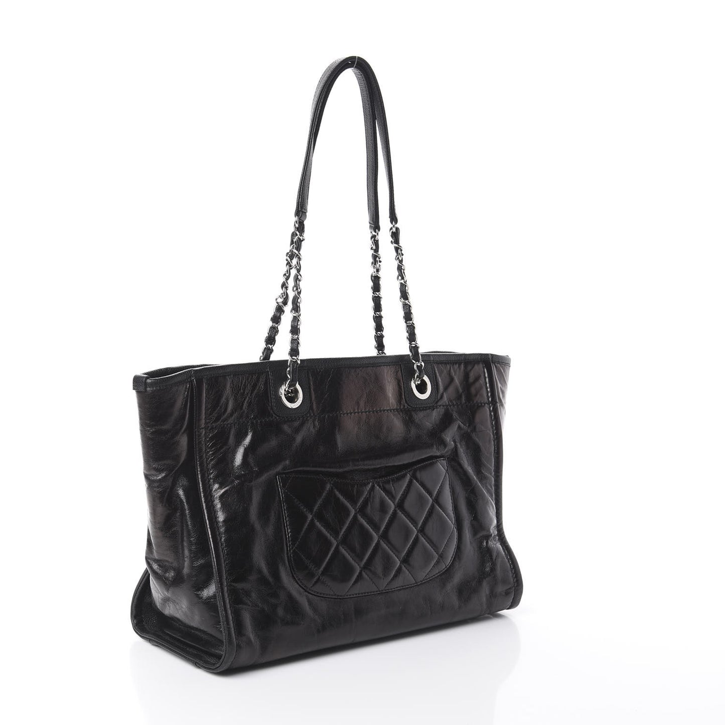 Glazed Calfskin Small Deauville Tote Black