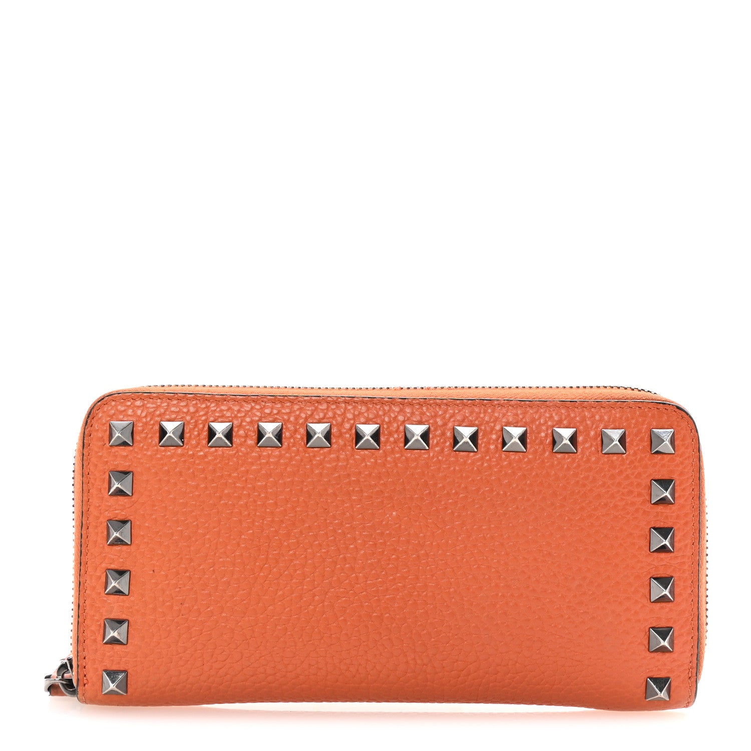Valentino Garavani Grained Calfskin Rockstud Zip Around Wallet Orange 1 of 8