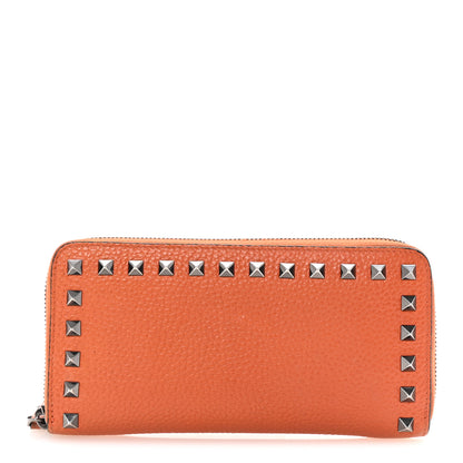 Valentino Garavani Grained Calfskin Rockstud Zip Around Wallet Orange 1 of 8