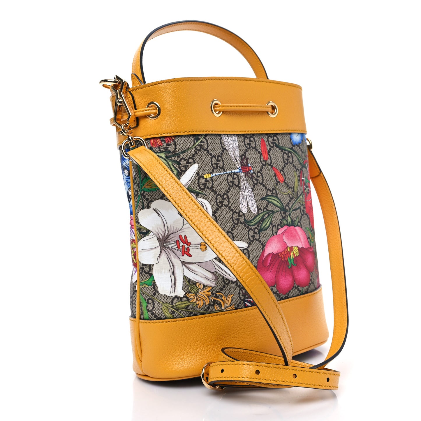 GG Supreme Monogram Flora Small Ophidia Bucket Bag Beige Multicolor Crop