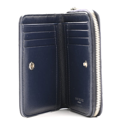 Saint Laurent Grain De Poudre Matelasse Chevron Monogram Compact Zip Around Wallet Deep Marine 5 of 11