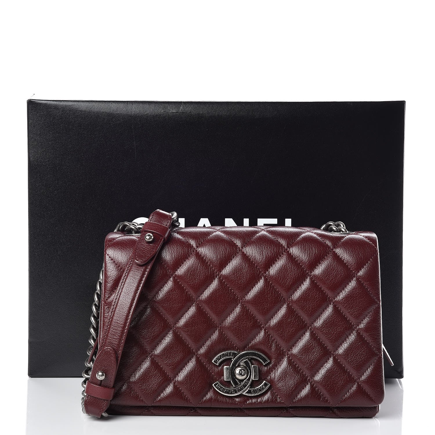 Chanel Goatskin Quilted Medium City Rock Flap Burgundy 10 of 10