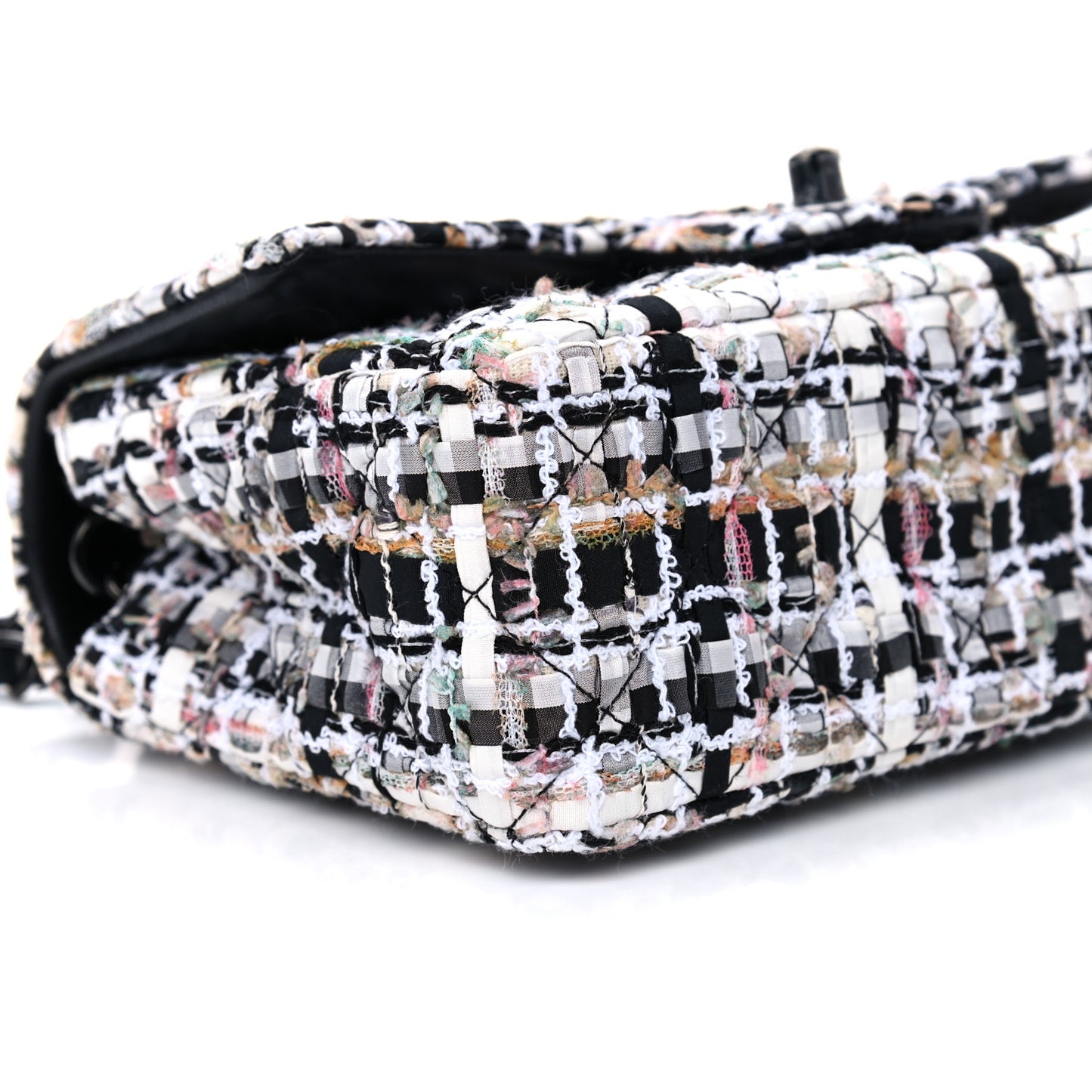 Tweed Quilted Mini Rectangular Flap White Black Multicolor