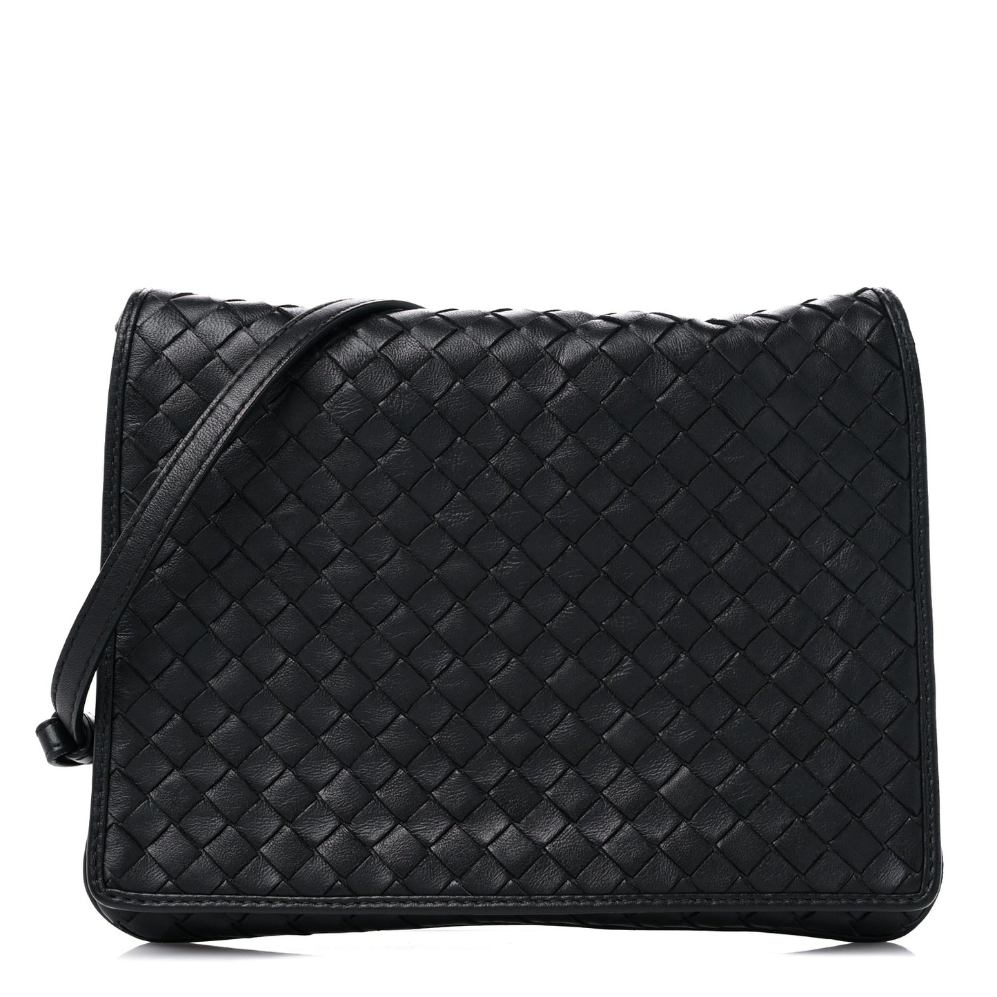 Nappa Intrecciato Crossbody Messenger Flap Black