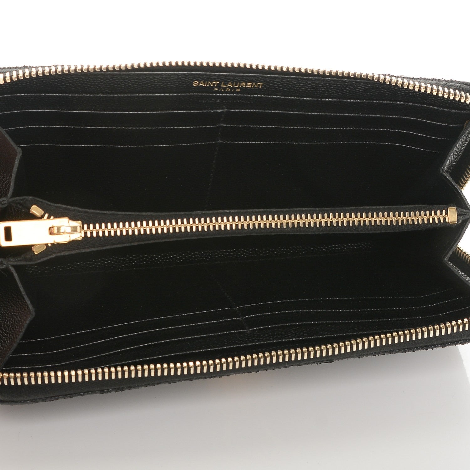 Saint Laurent Grain De Poudre Matelasse Chevron Monogram Zip Around Wallet Black 5 of 6