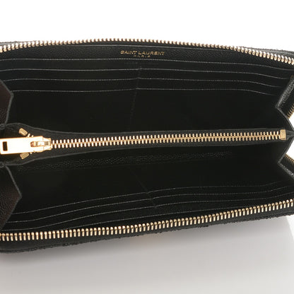 Saint Laurent Grain De Poudre Matelasse Chevron Monogram Zip Around Wallet Black 5 of 6