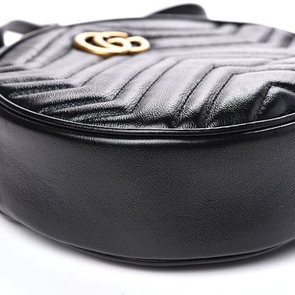 Gucci Azalea Calfskin Matelasse Heart Mini GG Marmont Round Shoulder Bag Black 7 of 9