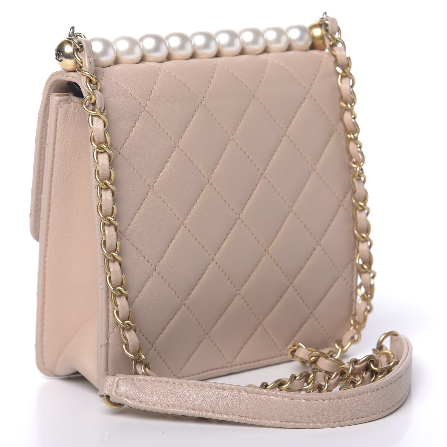 Chanel Lambskin Quilted Chic Pearls Flap Beige 3 of 12