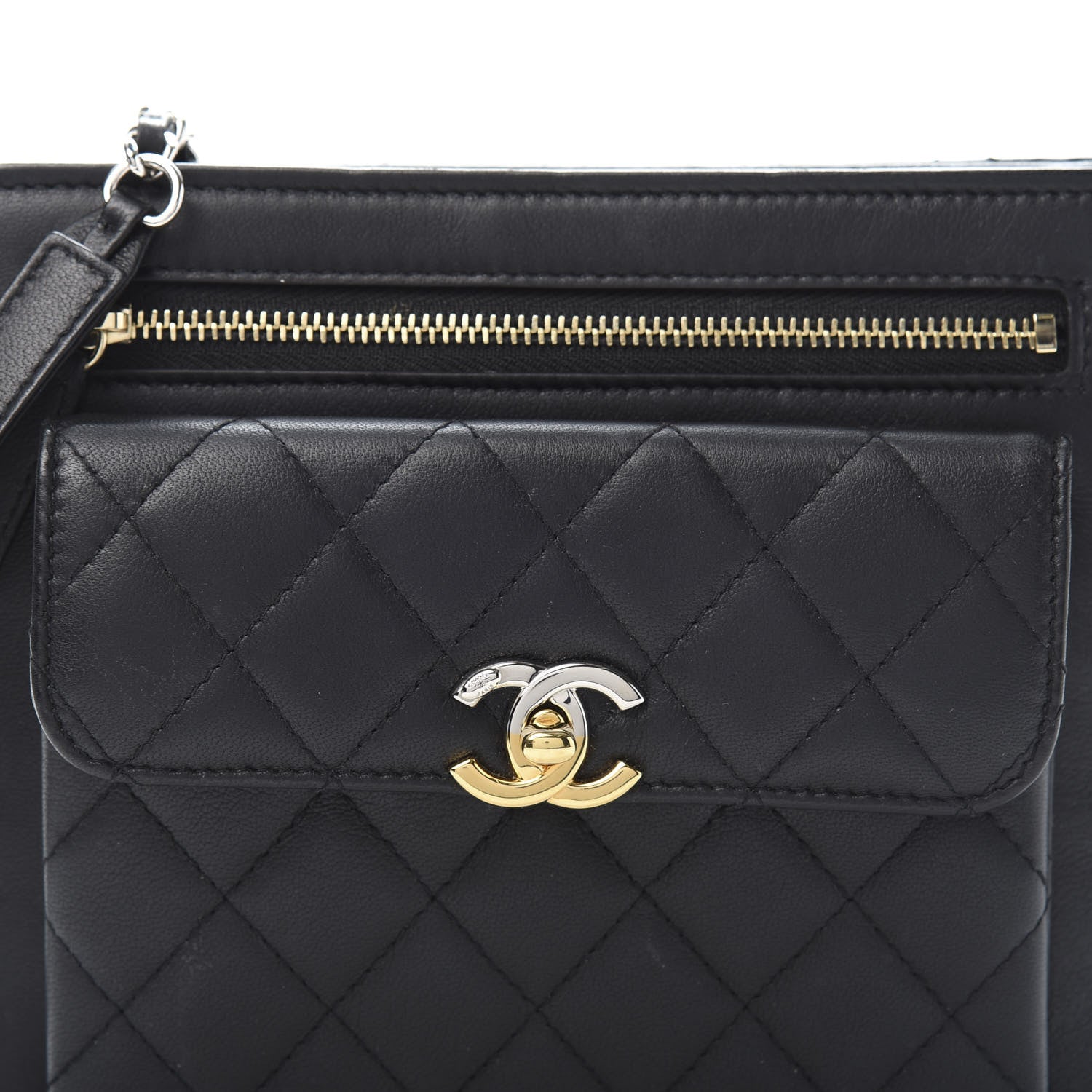 Chanel Lambskin Quilted Square Front Pocket Clutch With Chain Black 11 of 11