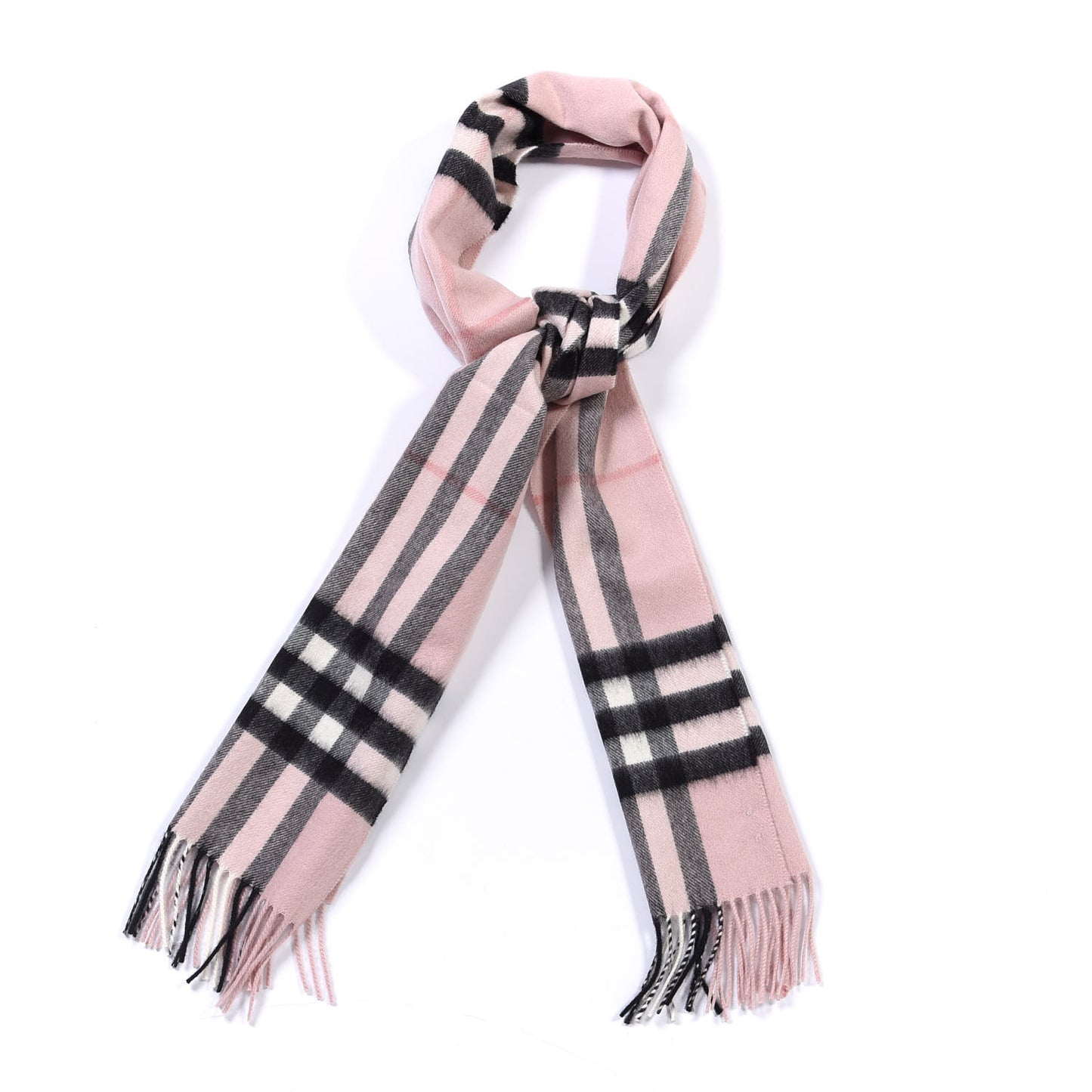 Cashmere Giant Icon Check Fringe Scarf Ash Rose
