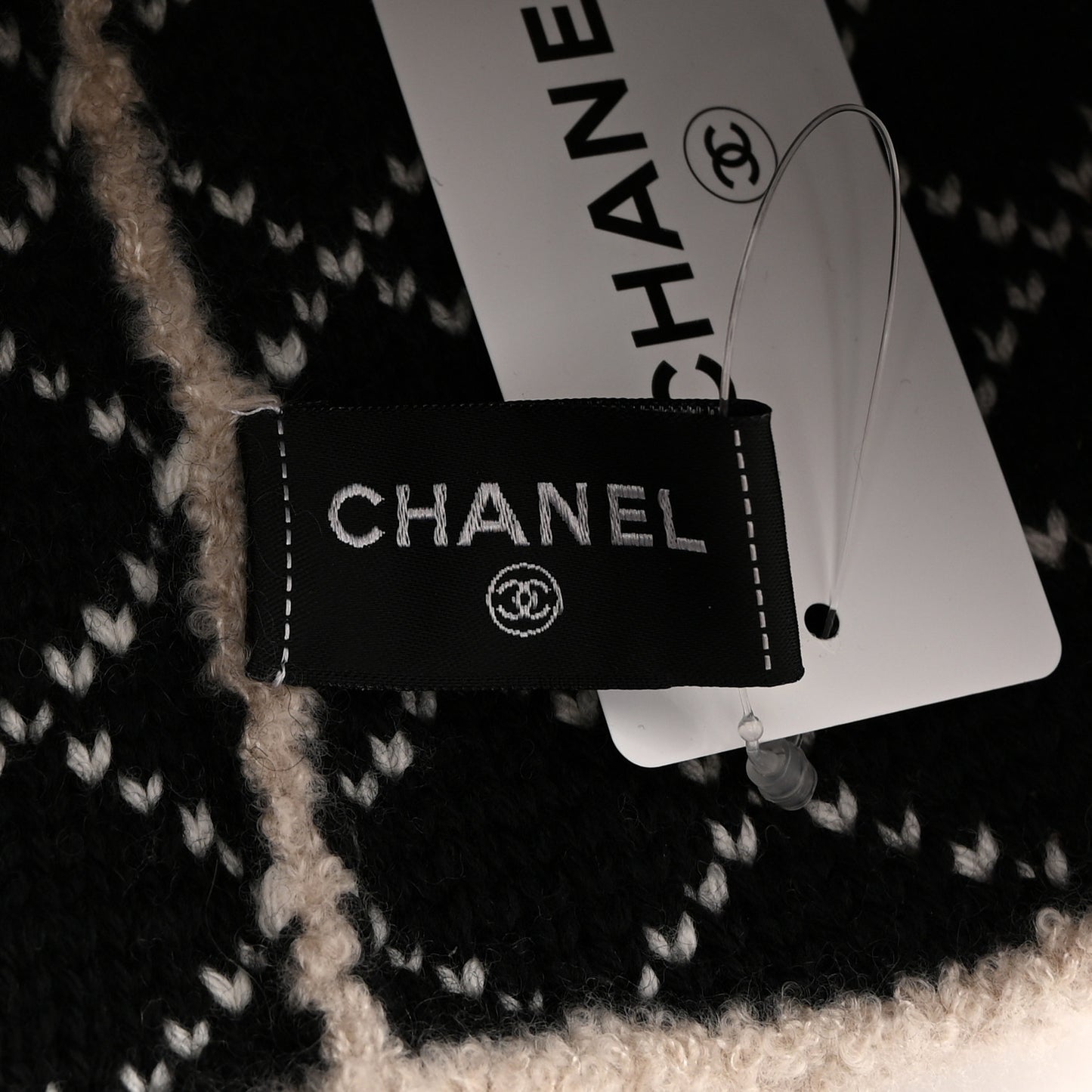 Wool Cashmere CC Beanie Hat Beige Black White