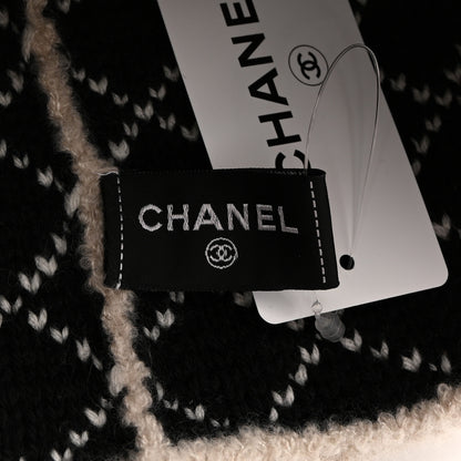 Chanel Wool Cashmere CC Beanie Hat Beige Black White 5 of 7