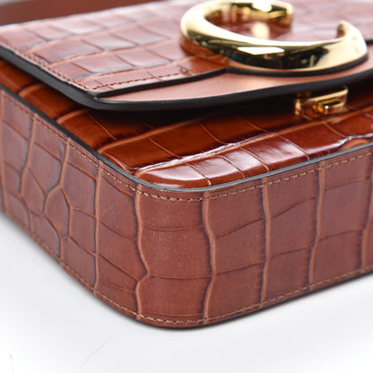 Chloe Calfskin Crocodile Embossed Mini C Double Carry Chestnut Brown 8 of 9