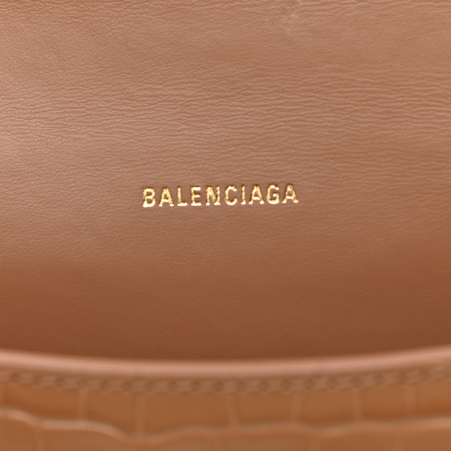Balenciaga Shiny Calfskin Crocodile Embossed Hourglass Top Handle Bag XS Nude Beige 6 of 11
