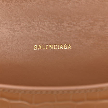 Balenciaga Shiny Calfskin Crocodile Embossed Hourglass Top Handle Bag XS Nude Beige 6 of 11